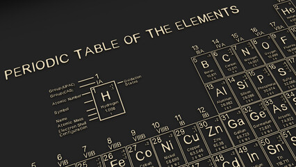 periodic table of the elements on black blackground,history of chemical elements, represents the atomic number and symbol.,3d rendering © oselote
