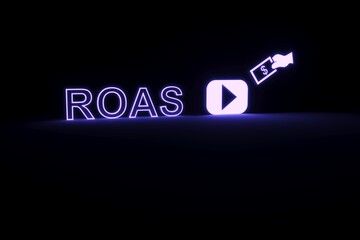 ROAS neon concept self illumination background 3D illustration