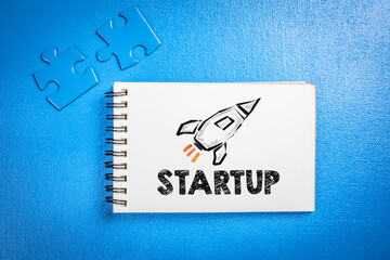 Startup in progress concept. Abstract blue office desk