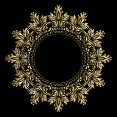 Decorative frame Elegant vector element for design in Eastern style, place for text. Floral golden and black border. Lace illustration for invitations and greeting cards