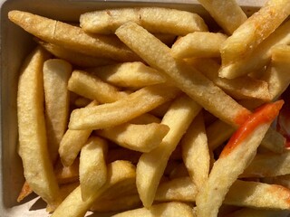 A portion of french fries close up
