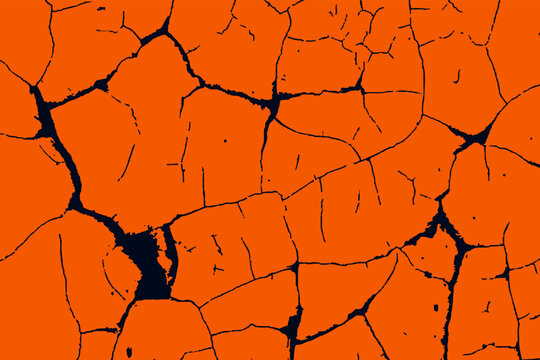 Abstract rough cracs on orange background. Grunge cracked ground design illustration
