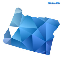 Vector polygonal Oregon map. Vibrant geometric us state in low poly style. Powerful illustration for your infographics. Technology, internet, network concept.