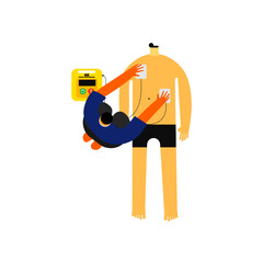 Illustration of basic life support, applied an AED pads on patient skin. 