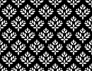 Flower geometric pattern. Seamless vector background. White and black ornament