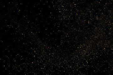 Gold Glitter Texture Isolated on Black Background. Golden stardust. Amber Particles Color. Sparkles Rain. Vector Illustration, Eps 10.