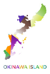 Bright colored Okinawa Island shape. Multicolor geometric style island logo. Modern trendy design. Astonishing vector illustration.