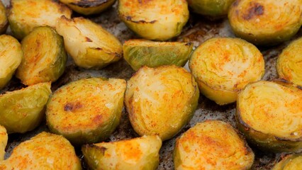 Cooking Brussels sprout in oven. Roasted Brussels sprout with smoked paprika