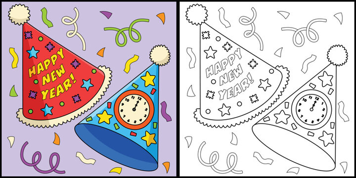 New Years Eve Party Hat Coloring Page Illustration