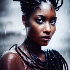 Abstraktes Porträt eines Fantasy-Ebenholzmädchens. Modische Frau mit Dreadlocks. Kreatives schönes Mädchen. © designprojects