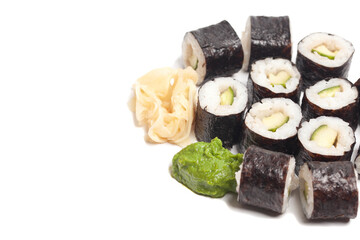 Sushi rolls cucumber japanese food isolated on white background.
