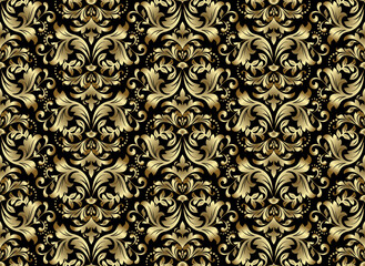 Floral pattern. Vintage wallpaper in the Baroque style. Seamless vector background. Gold and black ornament for fabric, wallpaper, packaging. Ornate Damask flower ornament