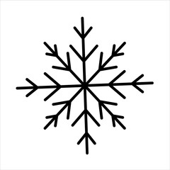 Isolated vector black line illustration of a snowflake. Winter web design.