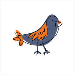 Vector folk art style. Folkart illustration with a bird isolated on white background