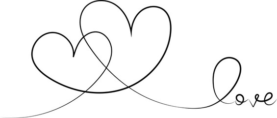 Two hearts of thin lines passing into the word love.
