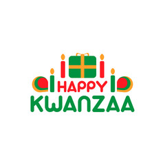 Happy Kwanzaa with candles and gifts balloon logo design