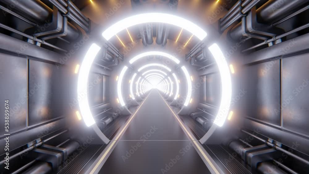 Poster background science fiction interior. sci-fi corridors. 3d animation loop