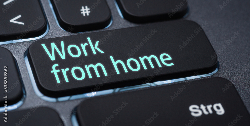 Wall mural illuminated keyboard with a labeled key - work from home