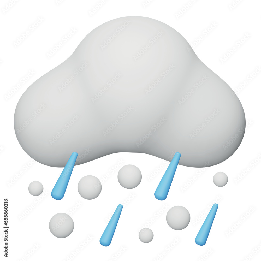 Poster rain and hail 3d rendering isometric icon.