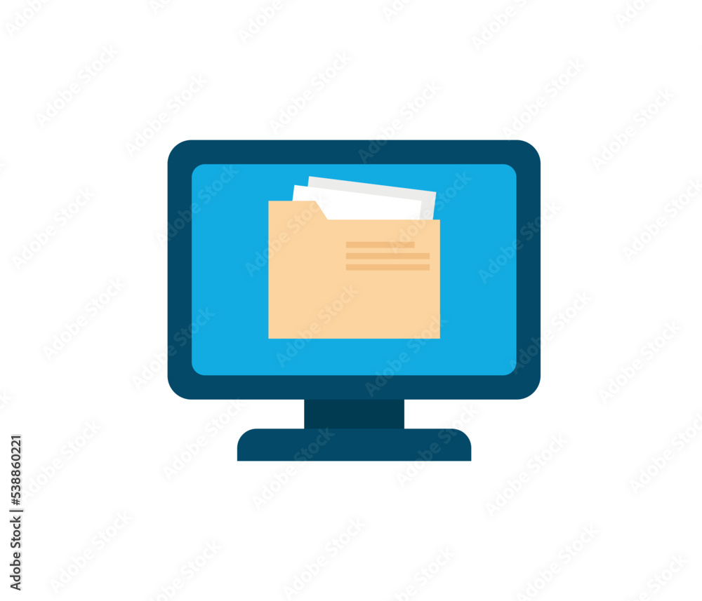 Aufkleber isolated modern flat vector illustration of a computer. sending files and documents.