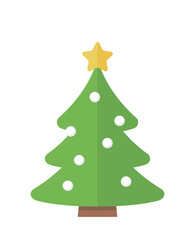 Elements of Christmas: green Christmas tree with stars, vector cartoon style