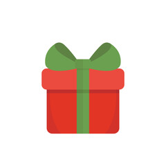 Red christmas present with green ribbon, christmas element, vector cartoon style