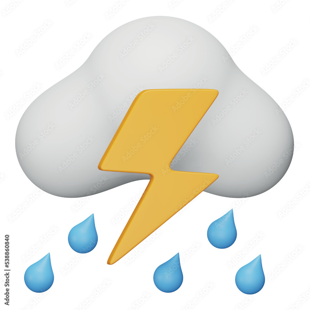 Poster thunderstorm 3d rendering isometric icon.