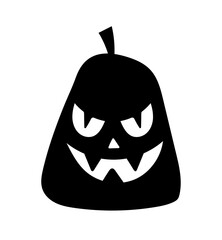 Halloween pumpkin silhouette. Scary face carved into vegetable. Sticker for social networks and instant messengers. Emotions and facial expression, gestures. Cartoon flat vector illustration