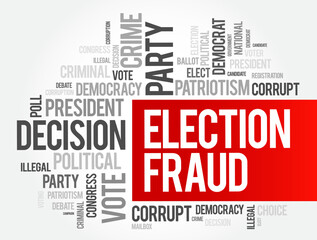 Fototapeta premium Election Fraud - involves illegal interference with the process of an election, either by increasing the vote share of a favored candidate, word cloud concept