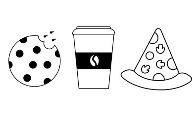 set of food and drinks for icons or coloring