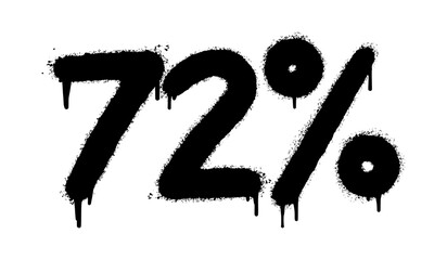 Spray Painted Graffiti 72 percent sprayed isolated with a white background. Graffiti 72 percent icon with over spray in black over white. Vector Illustration.