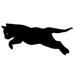 Black silhouette of a cat isolated on a white background. Vector cartoon jumping cat illustration that can be used for symbol for design, logo, wildcat, cat, pet, carnivore, animal, nature, wildlife.