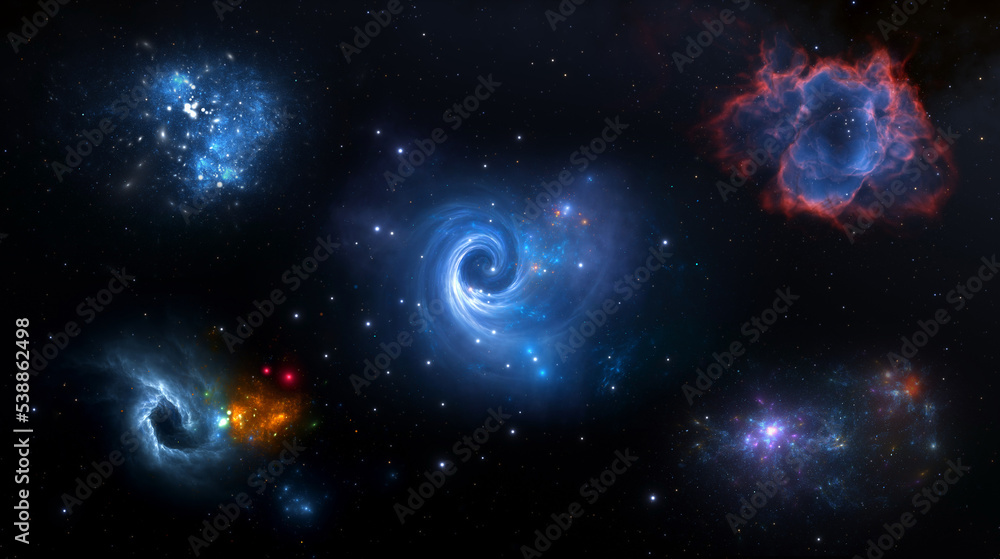 Wall mural cosmic nebula in space among stars and galaxies. gas dust clouds nebula in outer space. birth and ex