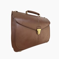 Brown Leather Businessman Briefcase Isolated on White Background