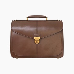 Brown Leather Businessman Briefcase Isolated on White Background
