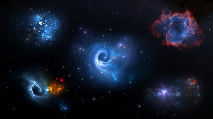 Fototapeta na wymiar Cosmic nebula in space among stars and galaxies. Gas dust clouds nebula in outer space. Birth and expansion of universe. Formation of stars and planets from the nebula. 3d render