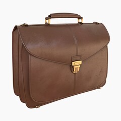 Brown Leather Businessman Briefcase Isolated on White Background