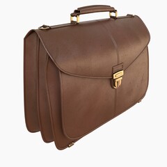 Brown Leather Businessman Briefcase Isolated on White Background