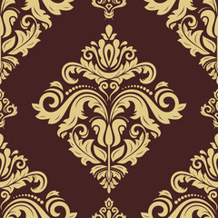 Orient vector classic brown and yellow pattern. Seamless abstract background with vintage elements. Orient pattern. Ornament for wallpapers and packaging
