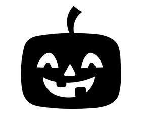 Halloween pumpkin silhouette. Vegetable with scary carved face. Abstract and minimalistic logotype. Symbol of fear and horror. Fantasy, sorcery and imagination. Cartoon flat vector illustration