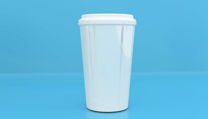 Small paper coffee cup with lid isolated on white background,front view. Takeaway coffee package mock up. 3d rendering.