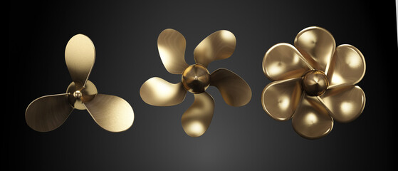 Nautical  propellers for boat's engine, 3d illustration, 3d rendering