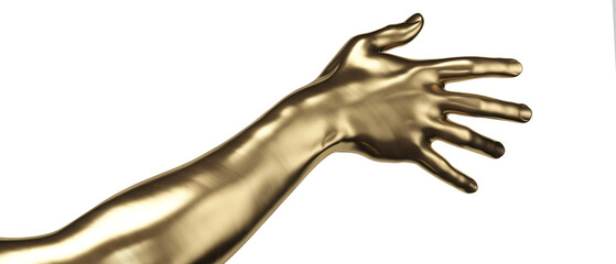 Golden open hand, metaphor for extending the hand as a sign of help and hospitality, 3d illustration, 3d rendering