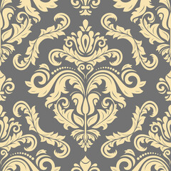 Classic seamless vector pattern. Damask orient ornament. Classic gray and yellow vintage background. Orient pattern for fabric, wallpapers and packaging