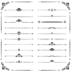 Vintage set of vector decorative elements. Horizontal separators in the frame. Collection of different ornaments. Classic black and white patterns. Set of vintage patterns