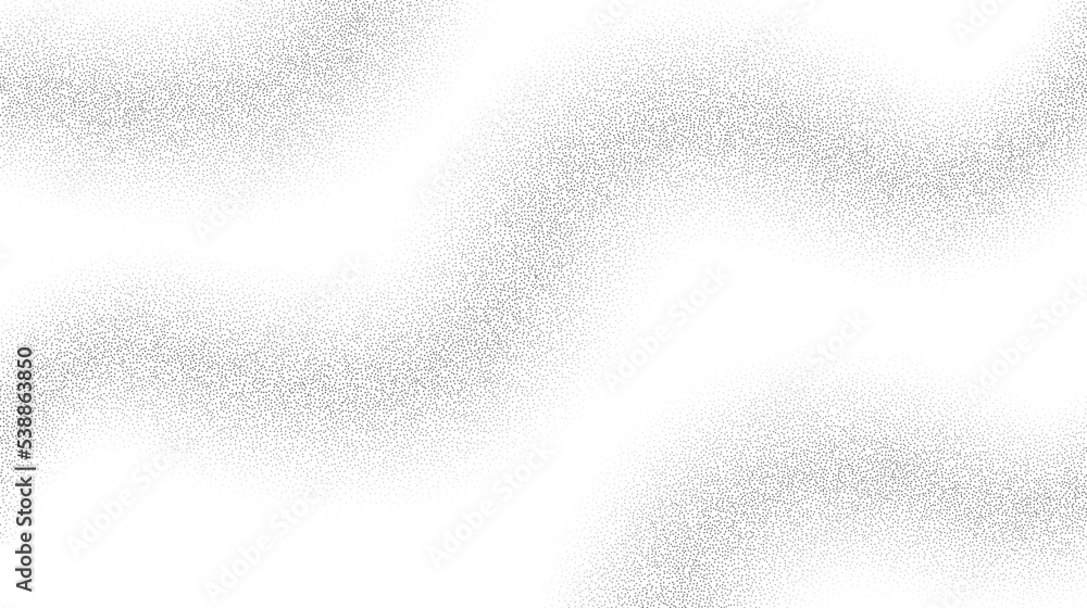 Poster Grain waves background. Black stipple curve lines. Abstract wavy noise dotted shapes wallpaper. Dotwork gradient pattern. Stochastic vector