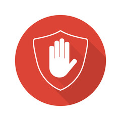 Stop sign in round shape. Stop hand sign PNG. Red forbidding sign with human hand. Stop hand gesture, do not enter, dangerous