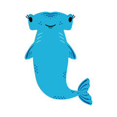 Hammerhead shark. Vector illustration, isolated on a white background. Scandinavian cartoon style flat design. Concept for children print.
