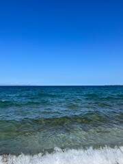 Fototapeta na wymiar bright blue sea horizon, seascape with blue sea, natural background