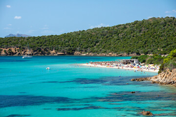 Tuerredda beach surrounded with it's famous turquoise sea, in the coast of Sardinia. Tuerredda bay Coast, Sardinia, Italy.

